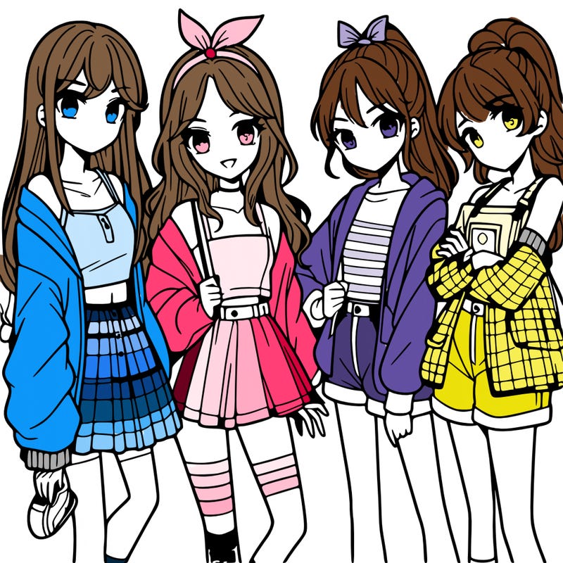 teen manga girls group of 4