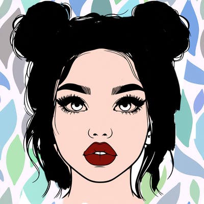 realistic girl with two buns on her hair and lips