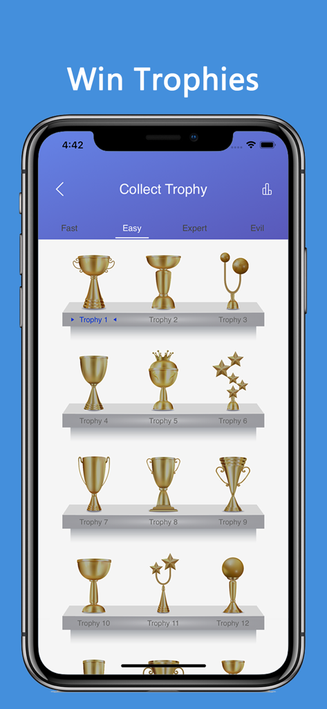 Killer Sudoku mobile app screen displaying a collection of golden trophies for game achievements