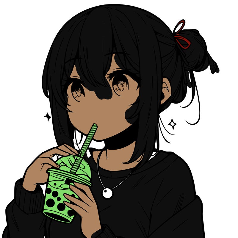 manga character drinking boba