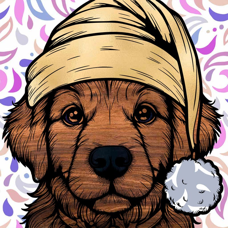 realistic dog with a christmas hat