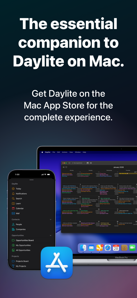 Daylite - Mail, Calendar, CRM - Daylite CRM app displayed on an iPhone and MacBook Pro