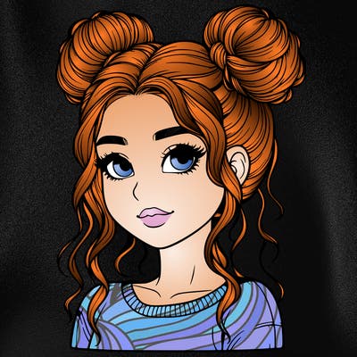 realistic girl with two buns in her hair