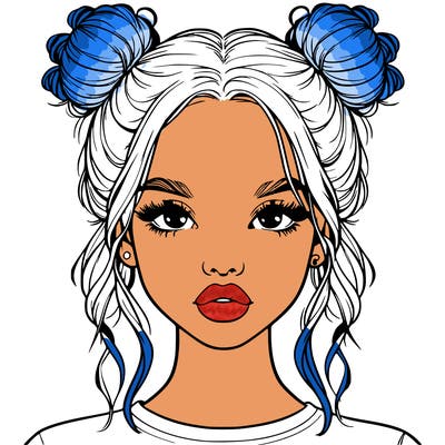 realistic girl with two buns in hair and lips