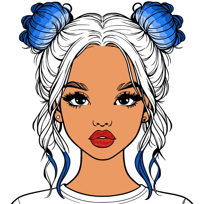 realistic girl with two buns in hair and lips