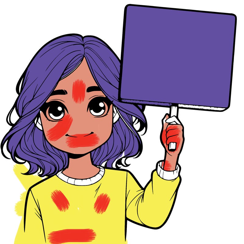 realistic girl holding up a sign