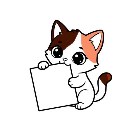 a small cat with a blank sheet of paper in its hand. the cat is sooooooo cute!