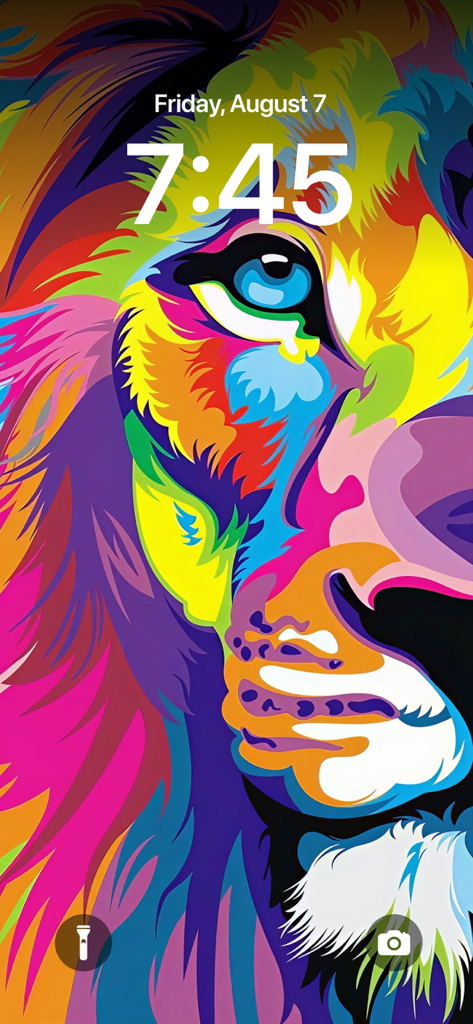 Walp - Full HD 4K Wallpapers - Fondo de pantalla artístico y colorido de un león en la pantalla de bloqueo del iPhone