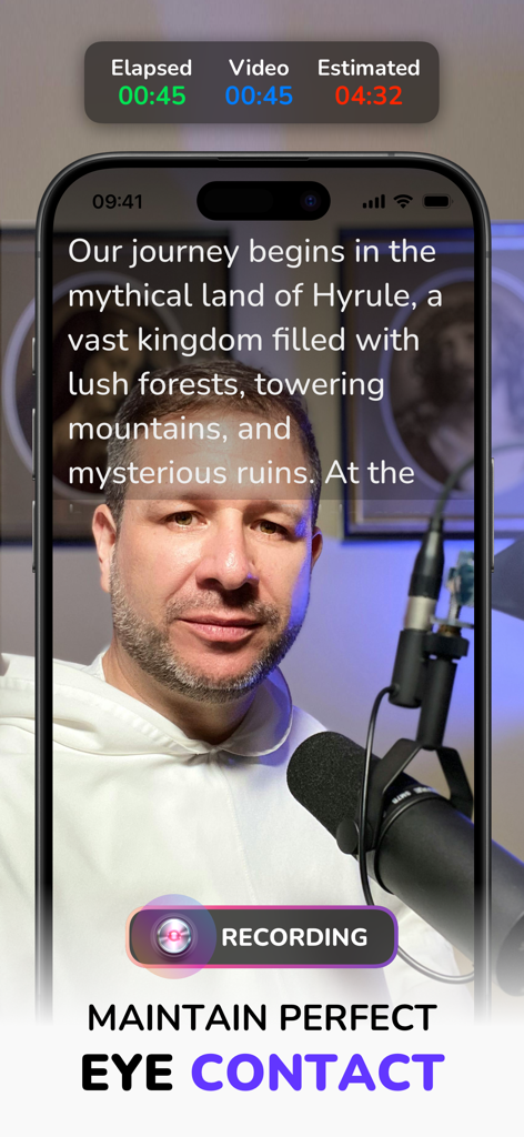 Teleprompter App - Autokue - Um homem gravando um vídeo usando um aplicativo teleprompter para manter contato visual.