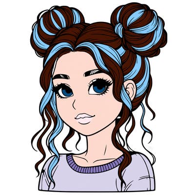 realistic girl with two buns in her hair