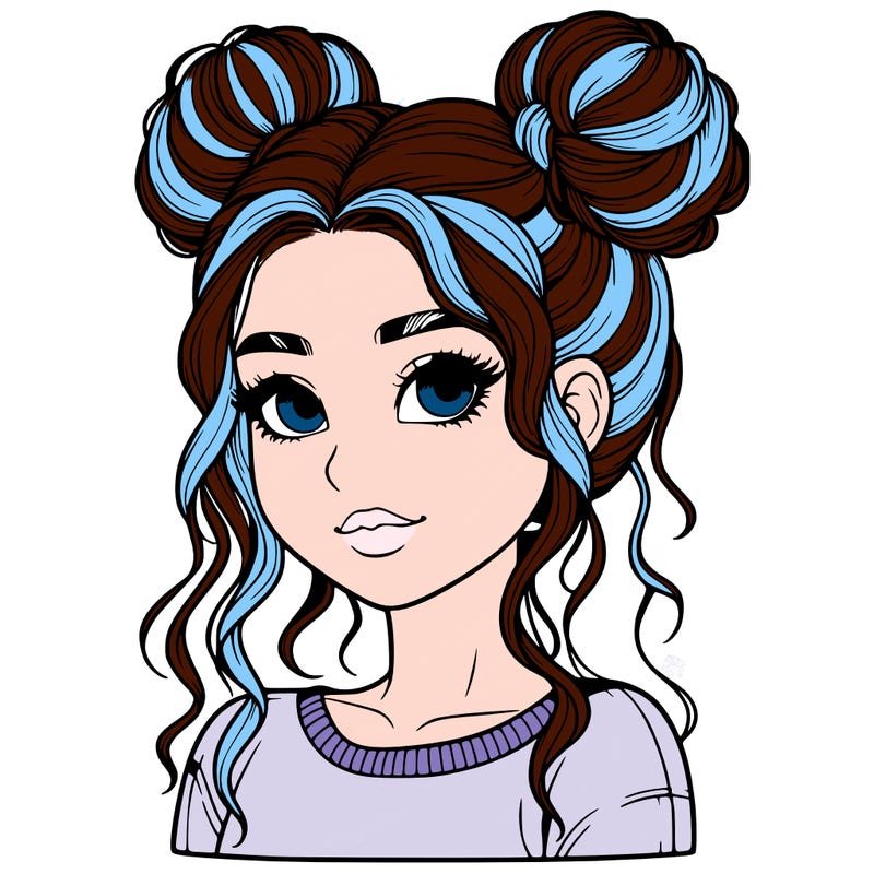 realistic girl with two buns in her hair