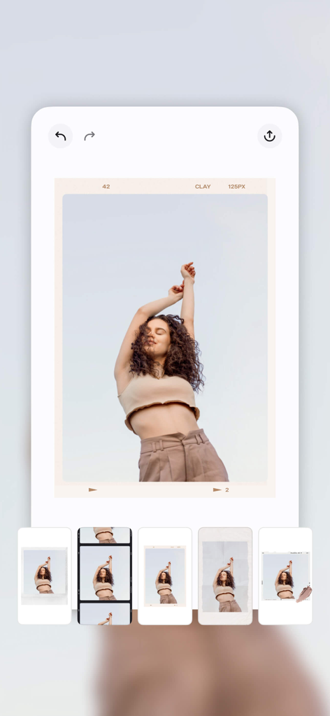 Clay-App-Editor, der ästhetische Polaroid- und Filmrahmen für Social-Media-Stories zeigt