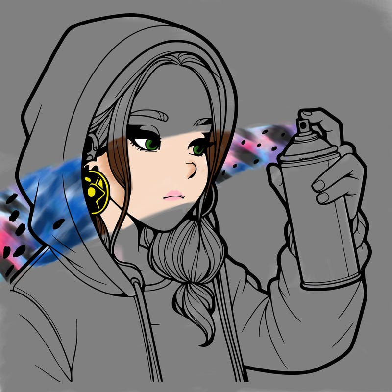 a realistic girl, spray painting