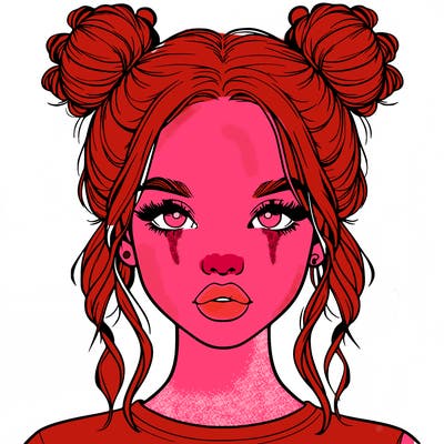 realistic girl with two buns in hair and lips