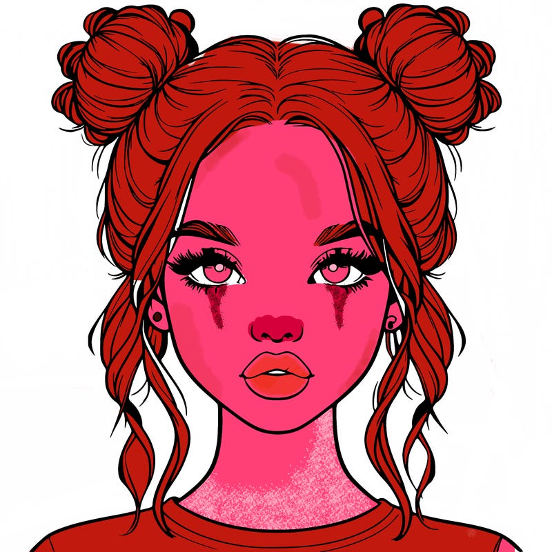 realistic girl with two buns in hair and lips