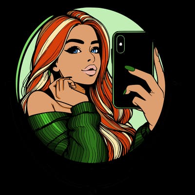 realistic girl taking mirror selfie beautiful