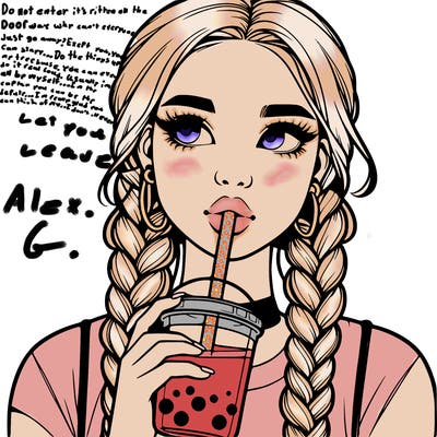 realistic girl with braided hair drinking boba
