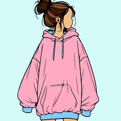 realistic girl with a oversized sweatshirt on and a bun