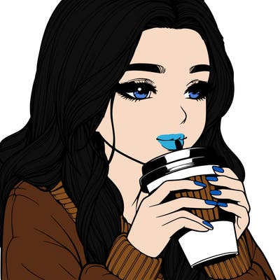 realistic girl drinking coffee