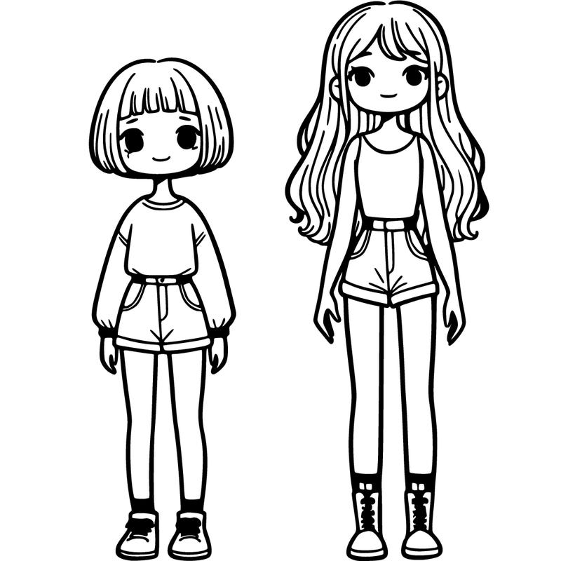 short girl with short hair and tall girl with long hair