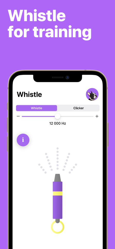 EveryDoggy - Dog Training App - EveryDoggy app screen showing the digital dog whistle training tool with frequency adjustment slider