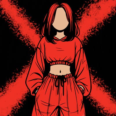 realistic girl faceless with baggy pants and a crop top