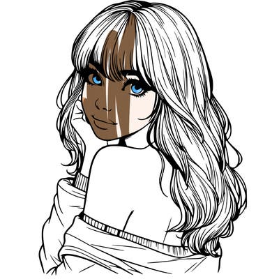 realistic girl with bangs looking over her shoulder