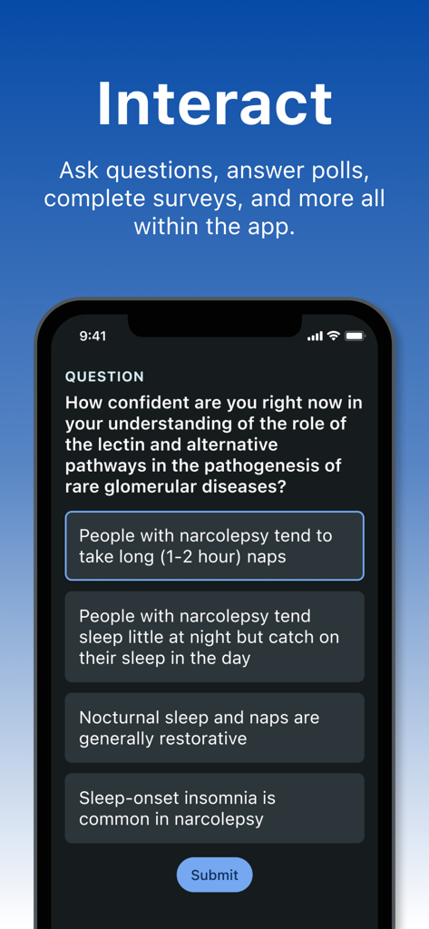 Smartphone showing an interactive medical survey question in the Medscape LIVE app