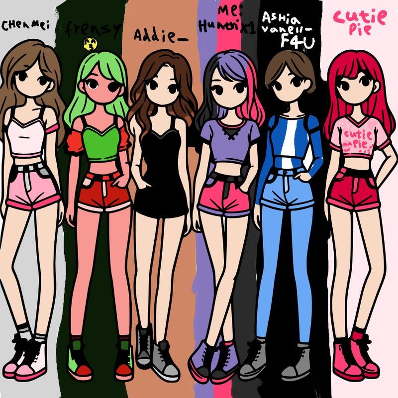 a group of girls wearing crop tops and shorts