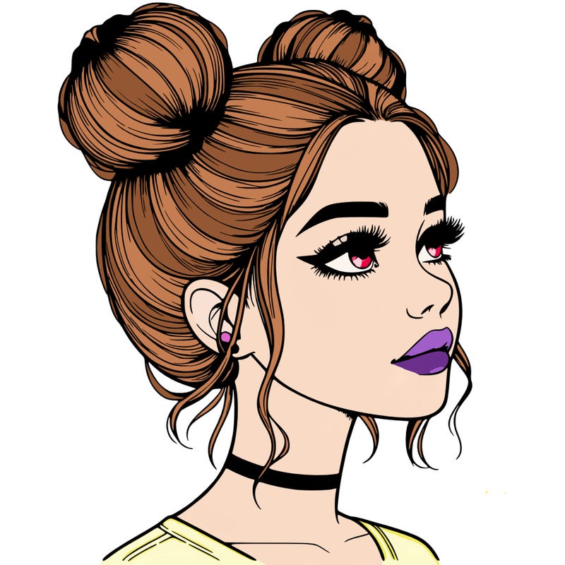 realistic girl with buns on the top of her head