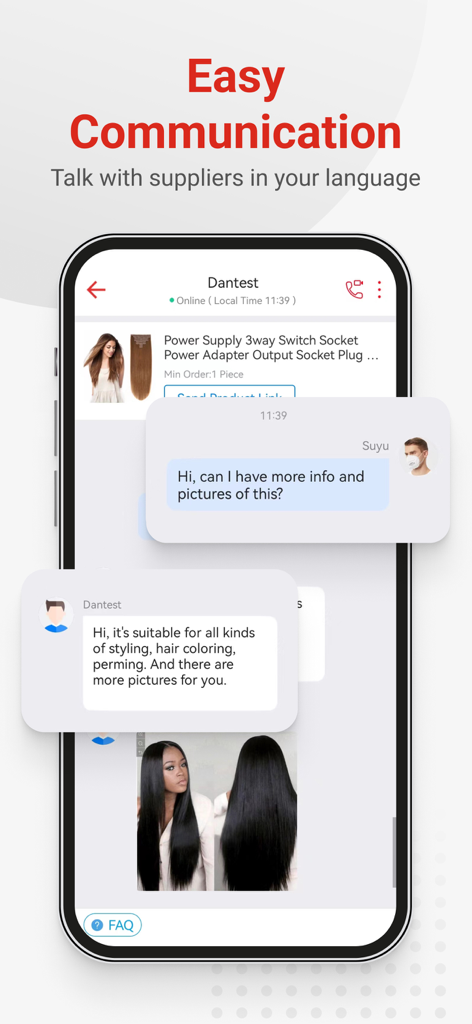 Made-in-China B2B Trade App - Supplier chat interface in the Made-in-China B2B trade app