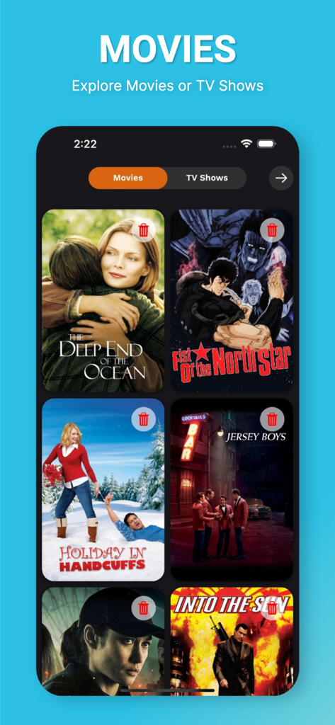 Soap2day : Movies - TV Shows - Une grille d'affiches de films dans la liste de surveillance de l'application Soap2day montrant des options de films et de séries TV.