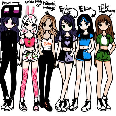 a group of girls wearing crop tops and shorts