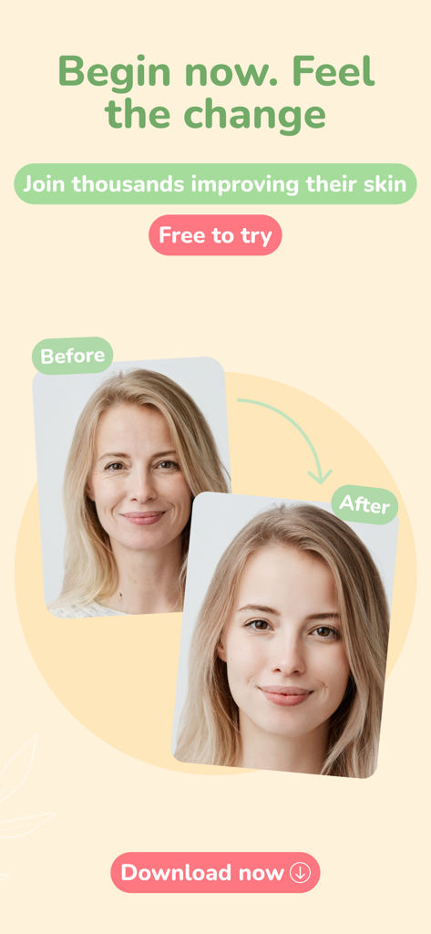forYou: Face Yoga & Massage - Comparison of skin results before and after using the forYou face yoga and massage app.