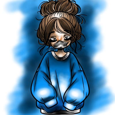 girl with baggy sweatshirt and messy bun