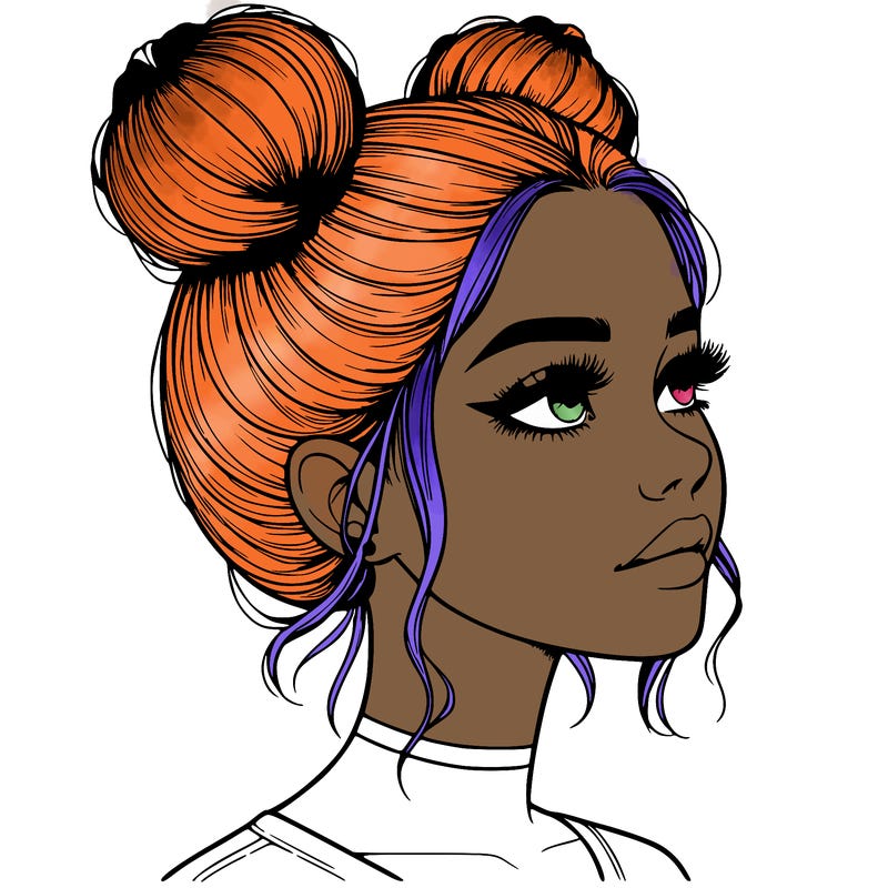 realistic girl with buns on the top of her head