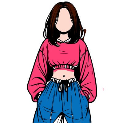 realistic girl faceless with baggy pants and a crop top