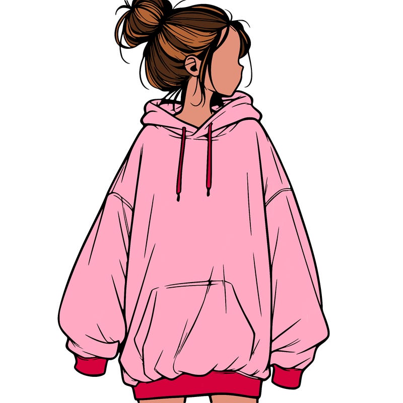 realistic girl with a oversized sweatshirt on and a bun