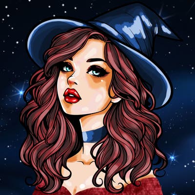 realistic witch girl with wavy hair and lips