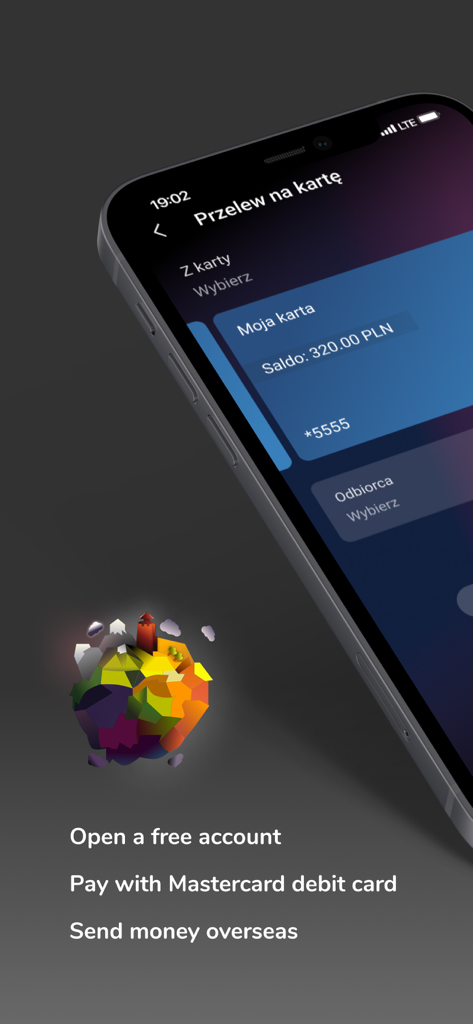 Quicko Wallet app on a smartphone showing international money transfer features and virtual card balance.