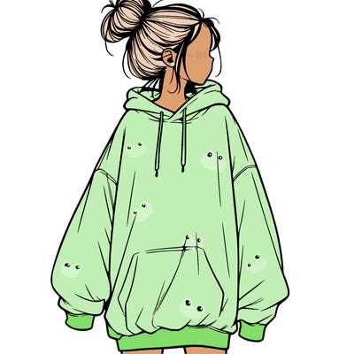 realistic girl with a oversized sweatshirt on and a bun