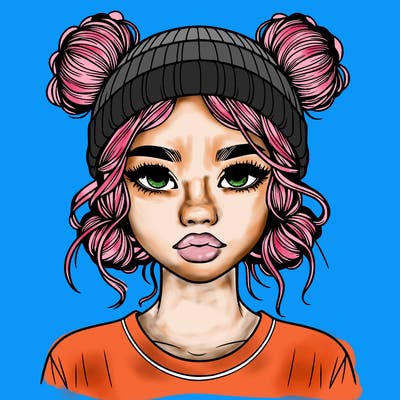 realistic girl with buns in her hair with a beanie on