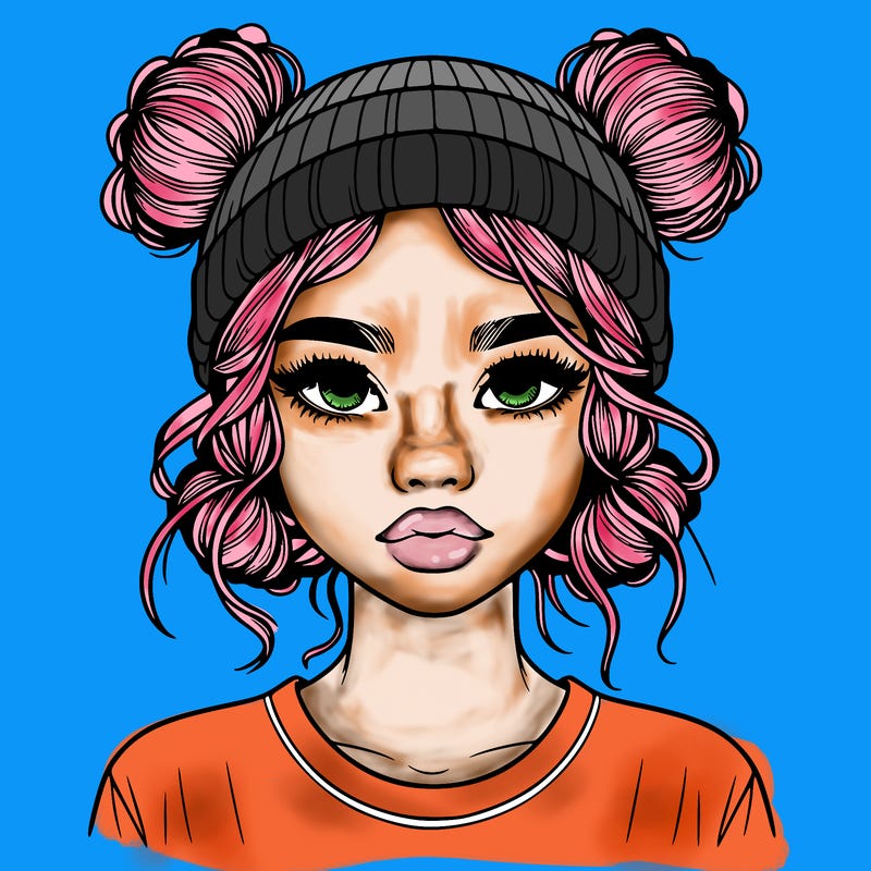 realistic girl with buns in her hair with a beanie on