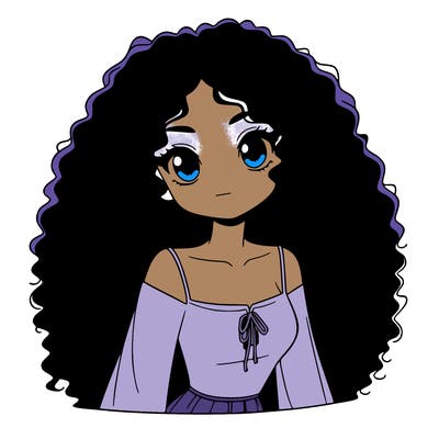 a black anime girl with long afro hair