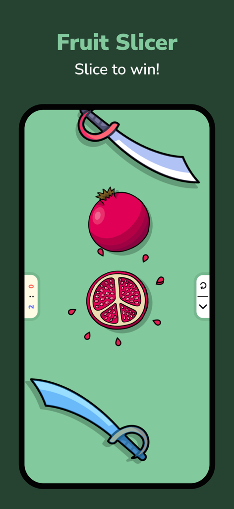 Two Player Games - DuoPlay - Fruit Slicer mini game screen from DuoPlay showing two swords slicing a pomegranate