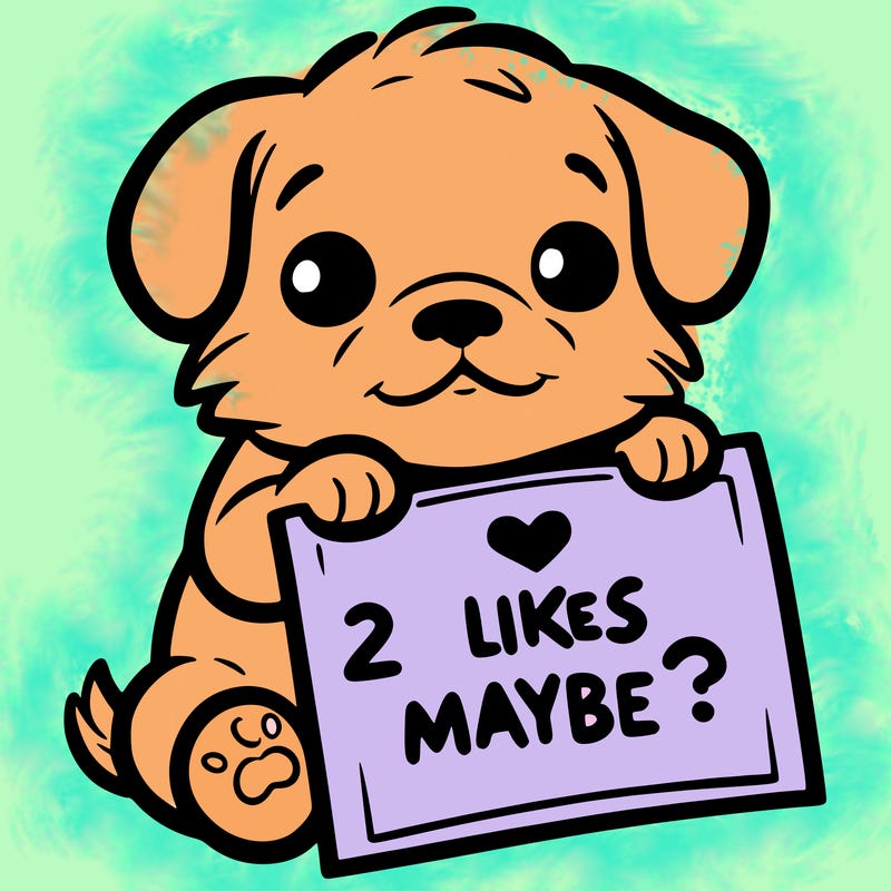 a puppy holding a sign that says 2 likes maybe?