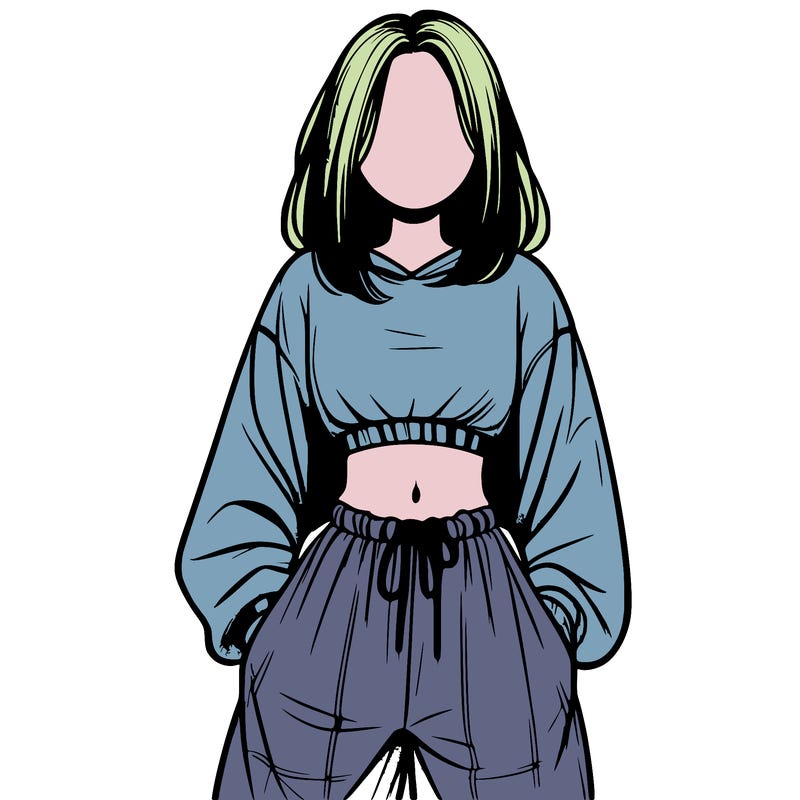 realistic girl faceless with baggy pants and a crop top