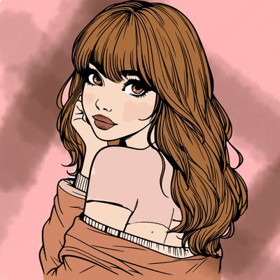 realistic girl with bangs looking over her shoulder