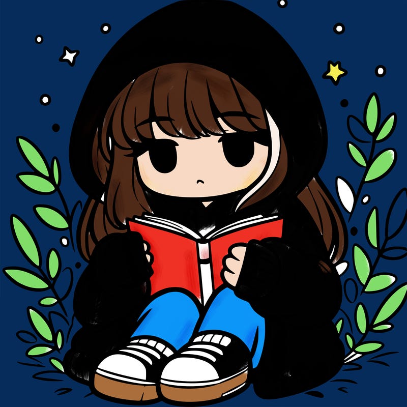 girl in oversized hoodie reading a book