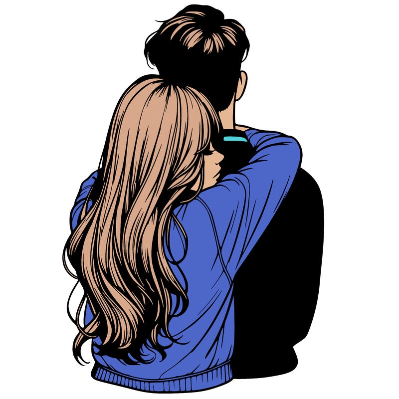 realistic girl hugging boyfriend from back